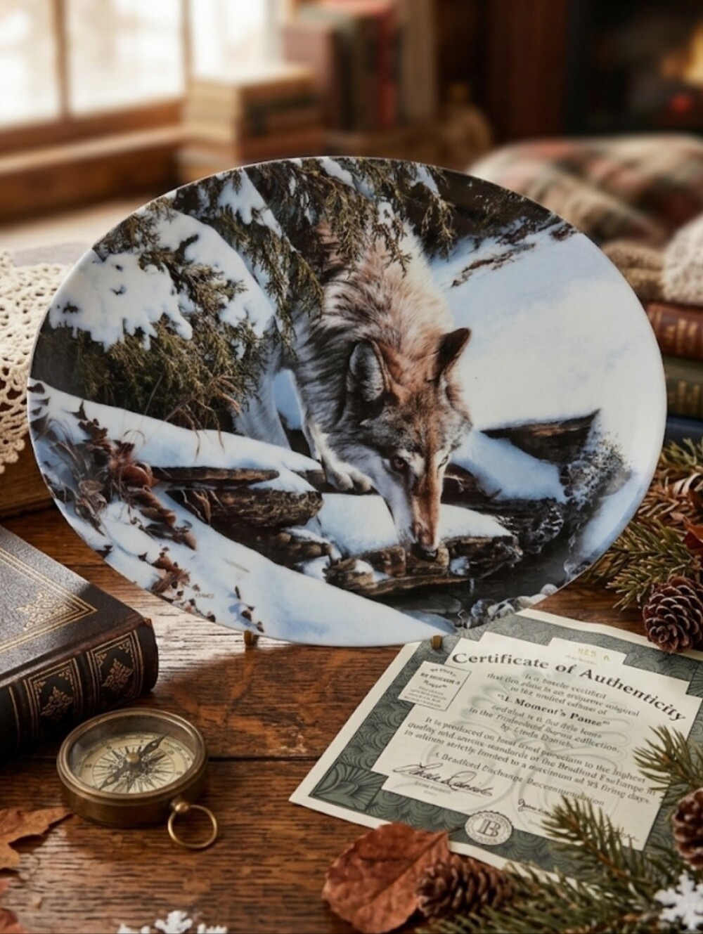 IOB Vintage 1995 Bradford Exchange "A Moments Pause" Wolf Collectors Plate